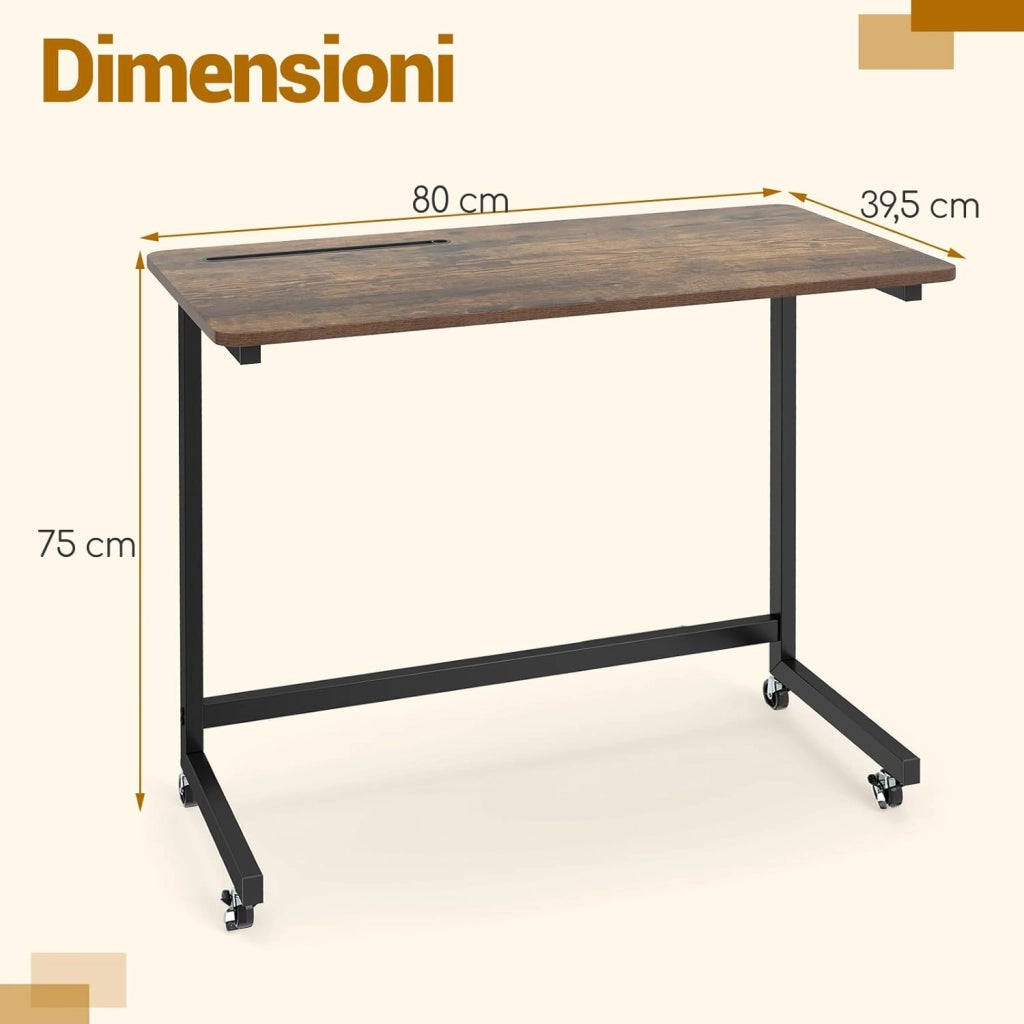 Tavolino da Divano e Letto, Tavolino Servitore con Ruote Bloccabili e Fessura per Tablet, Tavolo a Vassoio Salvaspazio con Struttura in Metallo per Mangiare, Lavorare e Studiare