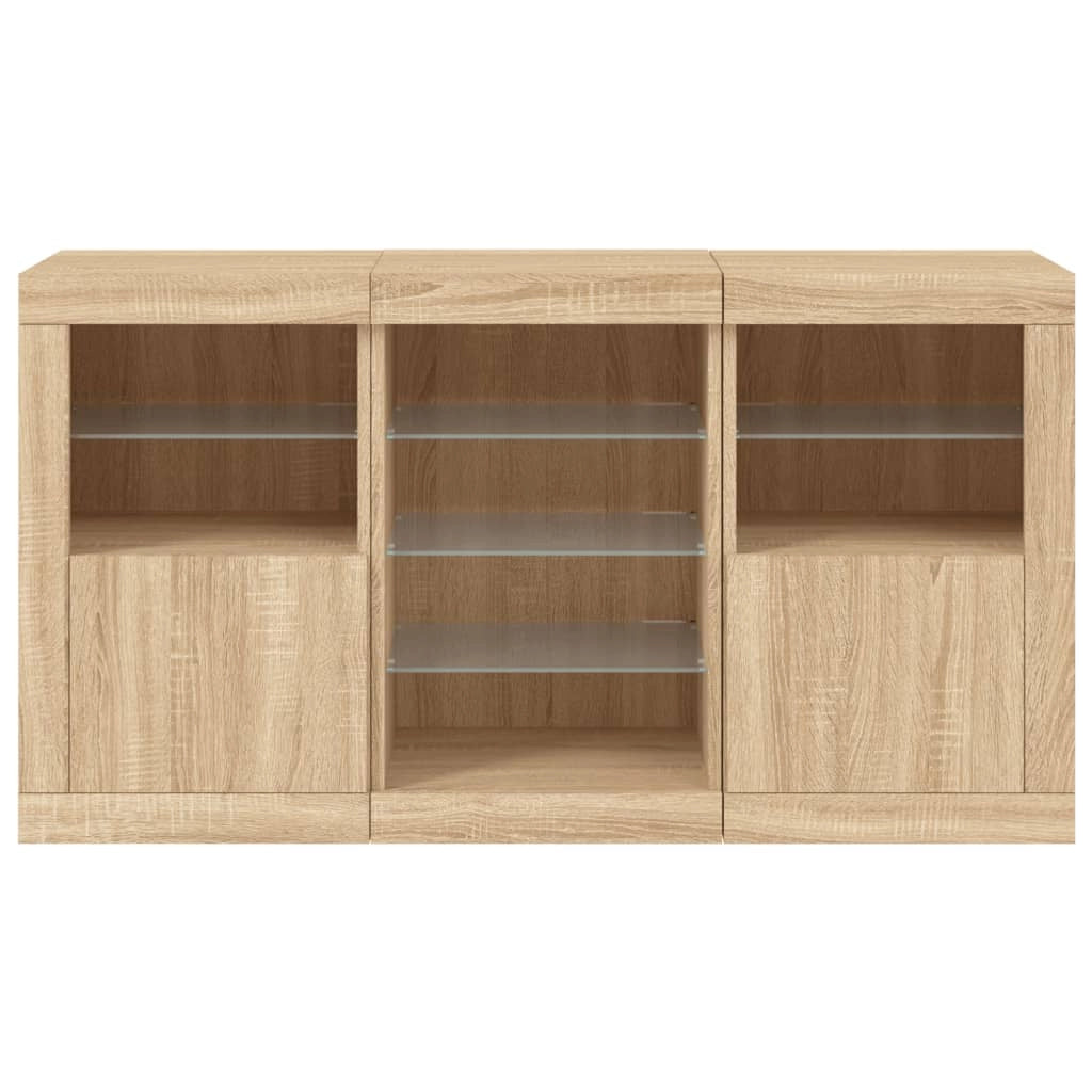 Buffet credenza cassettiera armadio mobile contenitore organizer per cucina soggiorno salotto con luci LED Sonoma 123 x 37 x 67 cm marrone 02_0029937