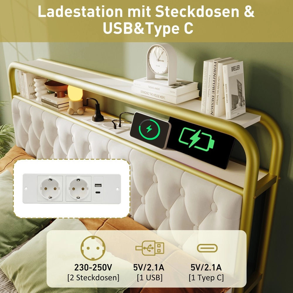 Letto Imbottito Matrimoniale con Cassetti e LED ¨C MINIMAL ¨C Velluto 140x200