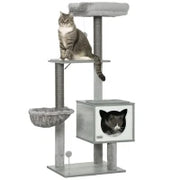 Albero per Gatti tiragraffi graffiatoi multi-accessori cuccia amaca peluche corta sisal naturale 48x40x126cm grigio