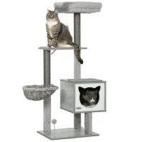 Albero per Gatti tiragraffi graffiatoi multi-accessori cuccia amaca peluche corta sisal naturale 48x40x126cm grigio
