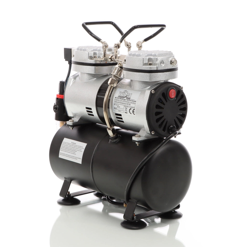 Compressore per aerografo AS196 con serbatoio aria 2 cilindri 6 bar Spegnimento automatico