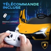 Auto elettrica 12V con licenza Lamborghini Revue veicolo elettrico telecomando velocità 3-5 km/h per bambini da 3 a 5 anni giallo