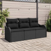 Set Divano da Giardino con cuscino 3 pz-Sofa da Giardino-Divanetto da esterno Nero polyrattan 738183