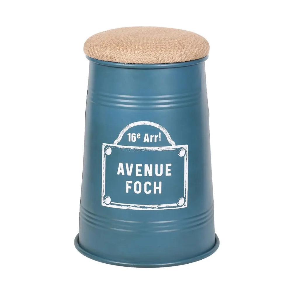 Set di 4 sgabelli pouf conici in stile industriale, collezione PARIS - Colori nero, giallo, grigio e blu.