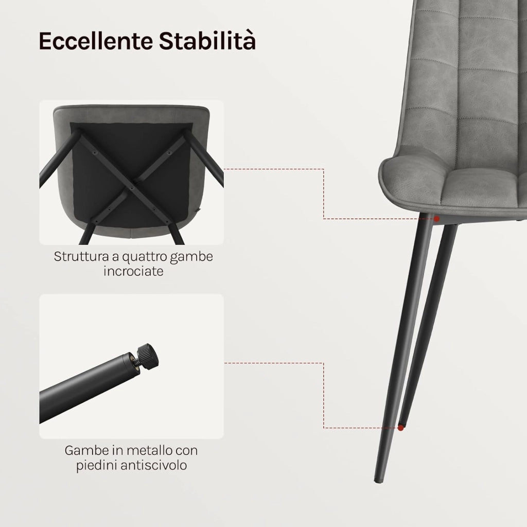 Sedie da Pranzo con Schienale senza Braccioli Sgabello in Ecopelle per Cucina Grigio BH207gr-2
