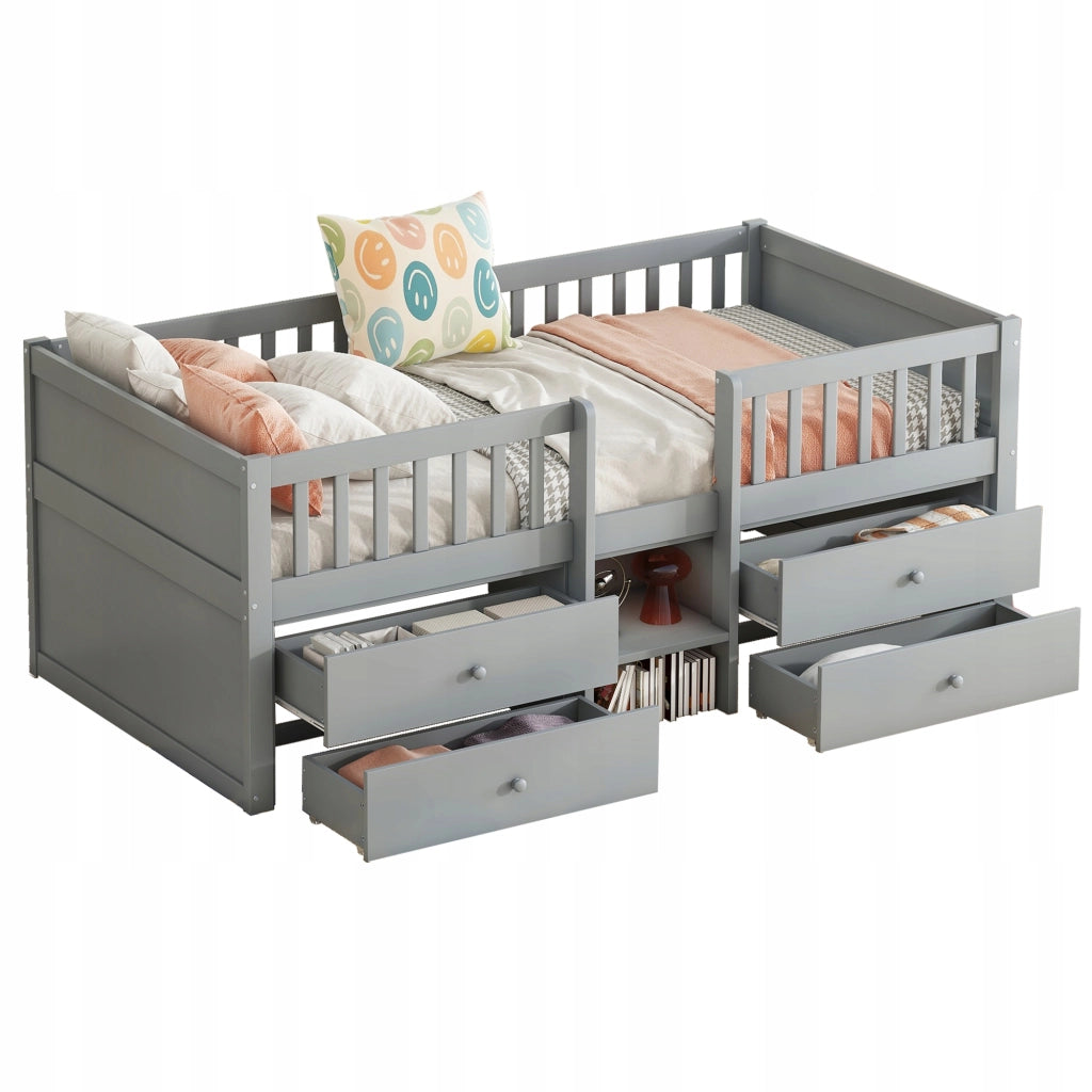 Letto singolo 90x200 - Xylo - 4 cassetti grigio