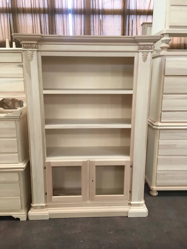 Libreria classica 2 porte 2 ripiani in legno grezzo l.145 p.50 h.202 (407) - Mobili 2G