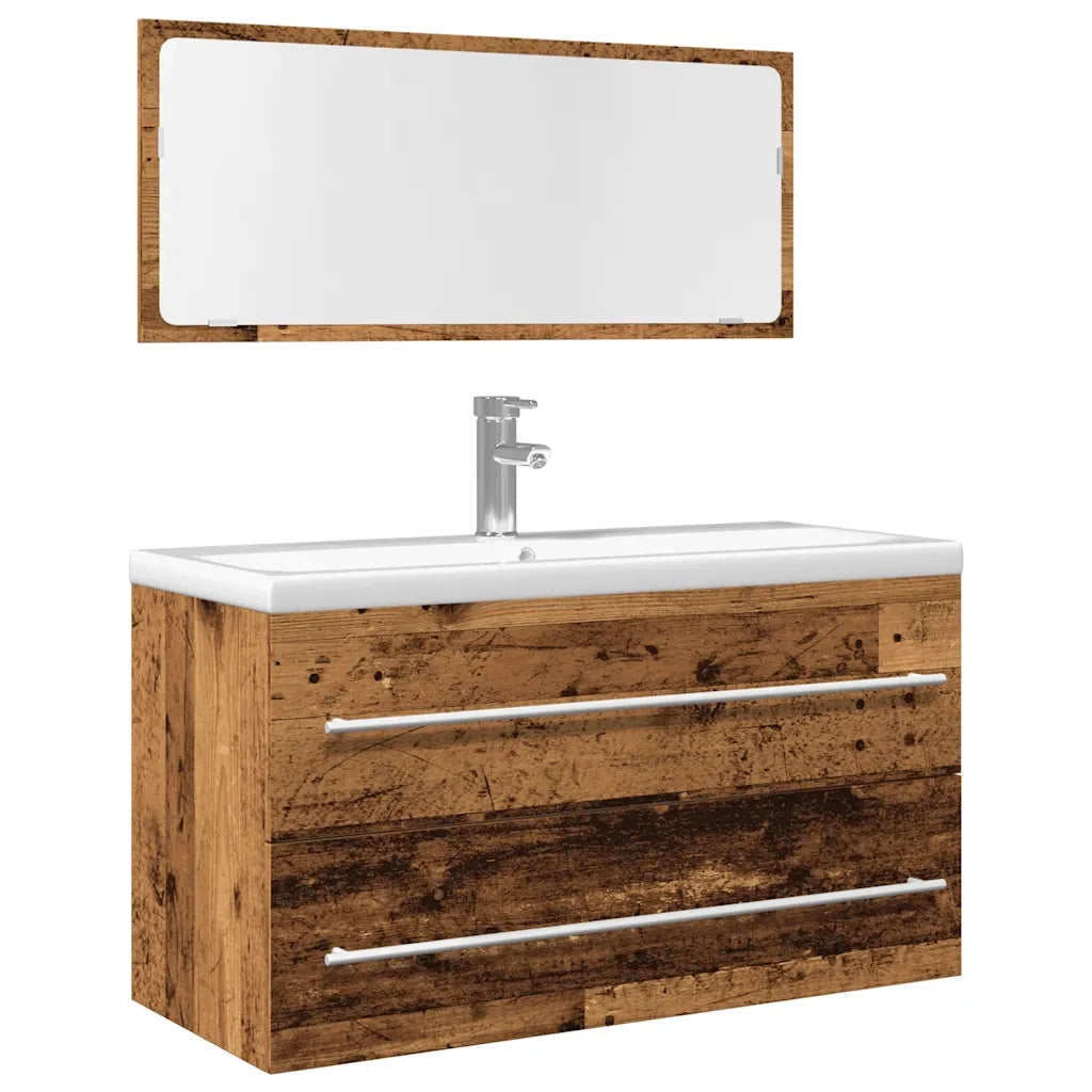 Set Mobili da Bagno 2 pz Legno Antico in Legno Multistrato 856388