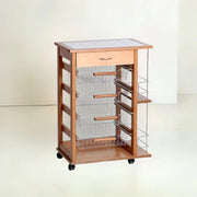 Carrello Vesuvio con cassetto e portabottiglie rovere