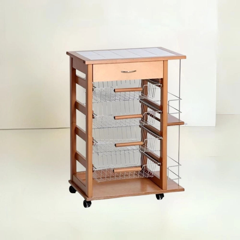 Carrello Vesuvio con cassetto e portabottiglie rovere