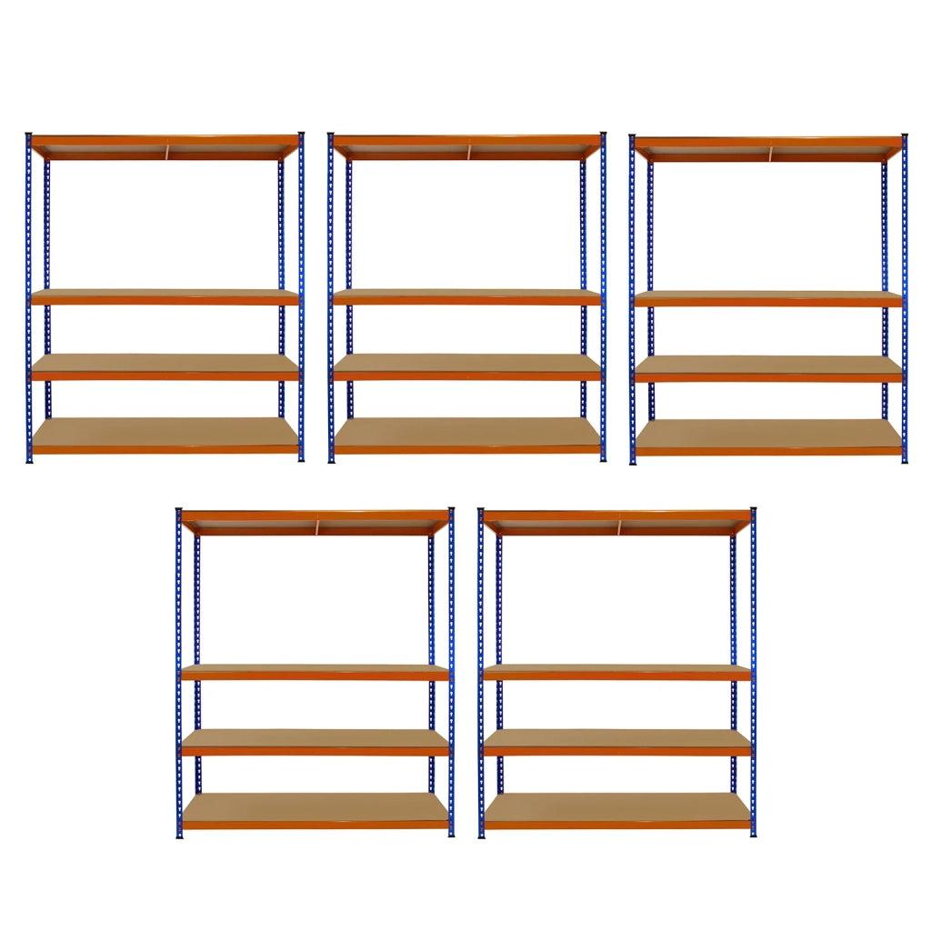 5 Scaffali in Acciaio Senza Bulloni S-Rax Blu e Arancione Larghi 150cm Magazzino