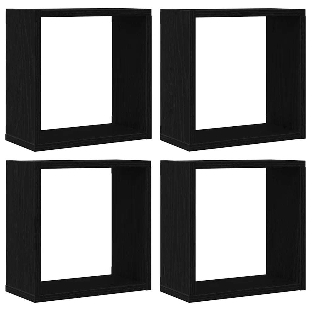 Mensole Parete Cubo 4 pz Rovere Nero 30x15x30 cm Truciolato 862056