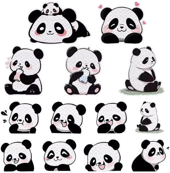 Etichette riflettenti Panda - 13 pezzi - Impermeabili - Fortemente adesivi - Sicurezza - Visibilità notturna - Qualità diamantata - Reflectori