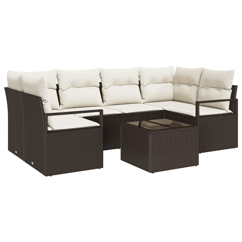 Set di divani 7 pcs Marrone e Crema polyrattan