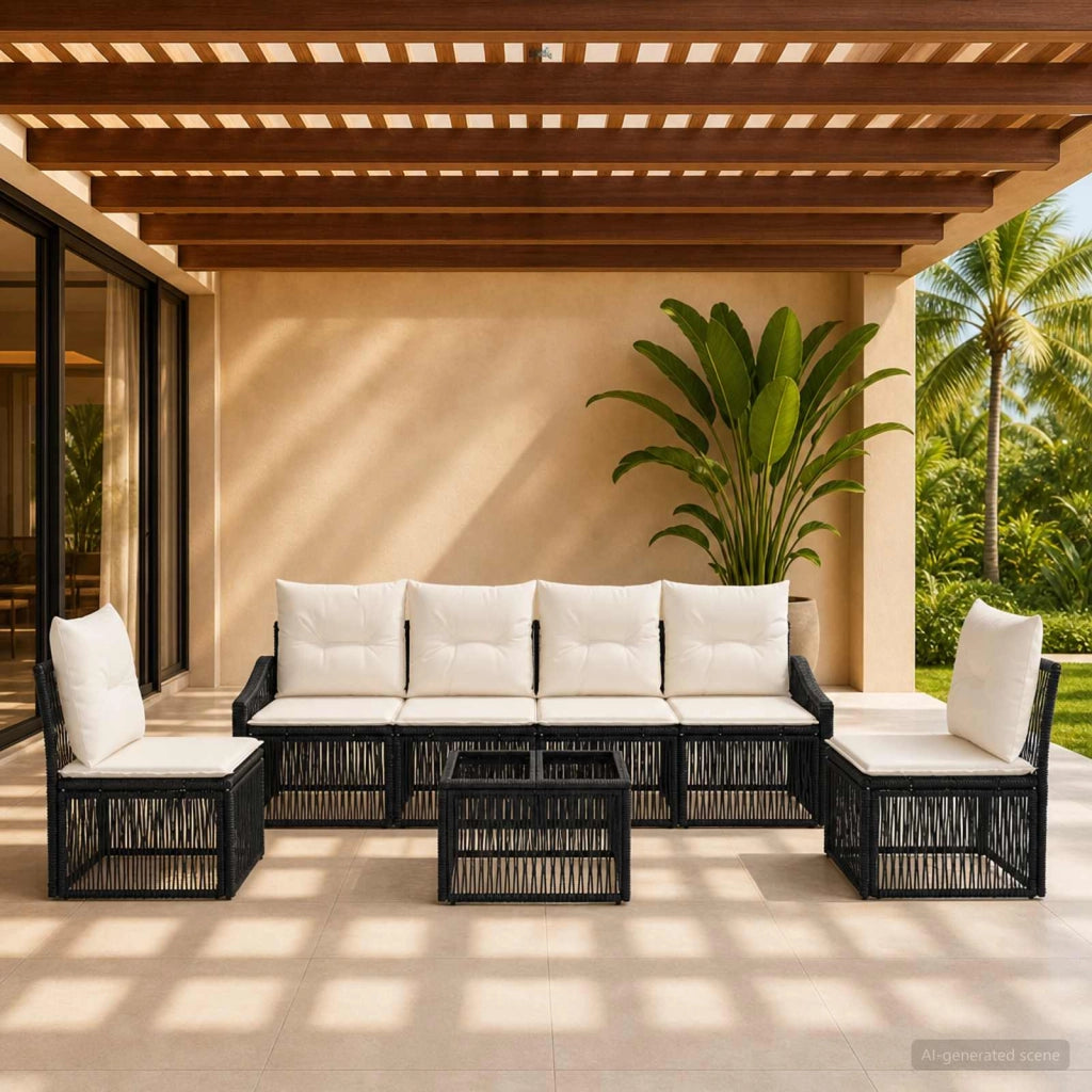 Set Divano da Giardino 7 pz Nero polyrattan 3435970