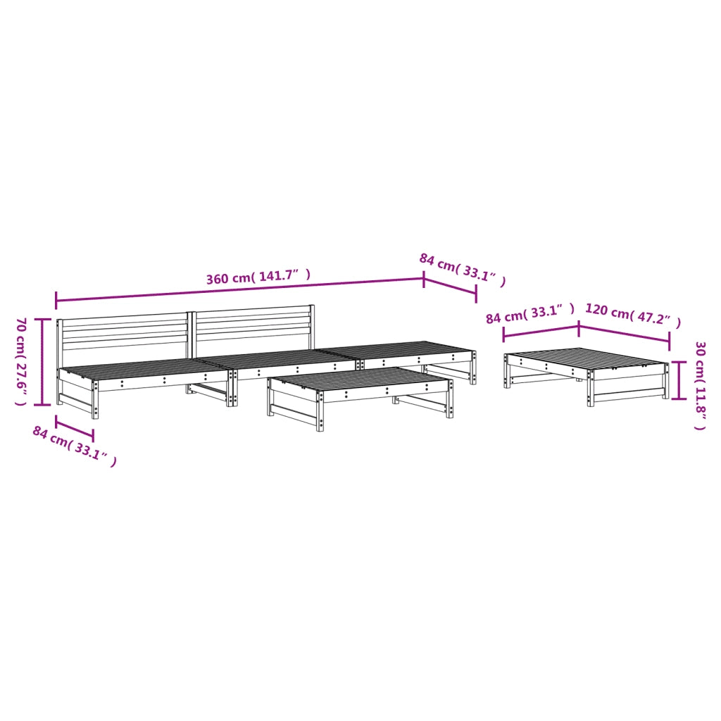 Set Salotto da Giardino 5 pz ambra in Legno Massello di Pino 3186602