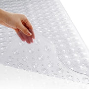 Pavimento antislip per bagno, lunghezza extra, con fessure di drenaggio, pinze, ftalati, latex e BPA liberi, lavabile in lavatrice (100 x 40 cm, trasparente)