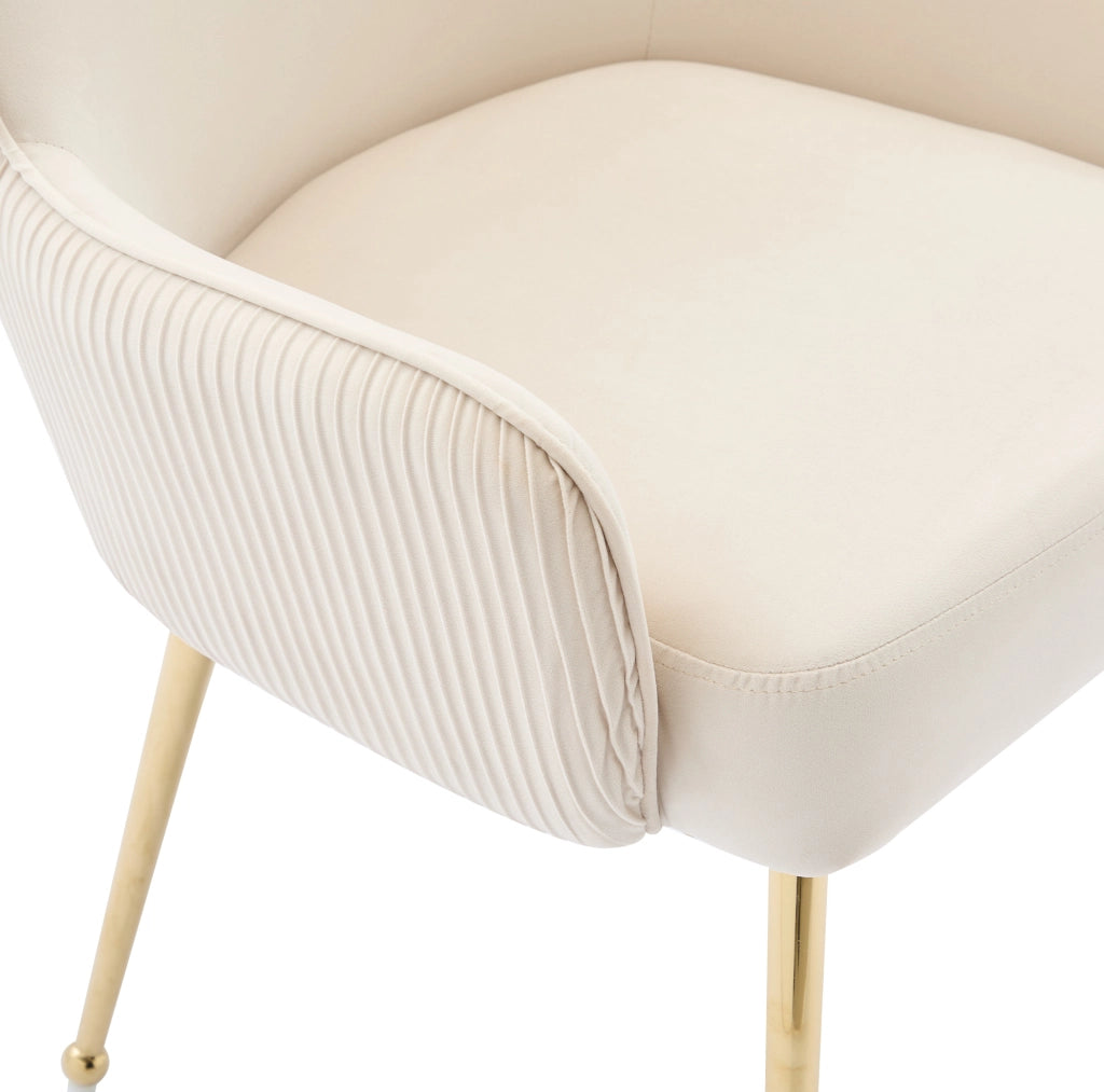 Set di 4 sedie imbottite con braccioli e supporto lombare in velluto beige