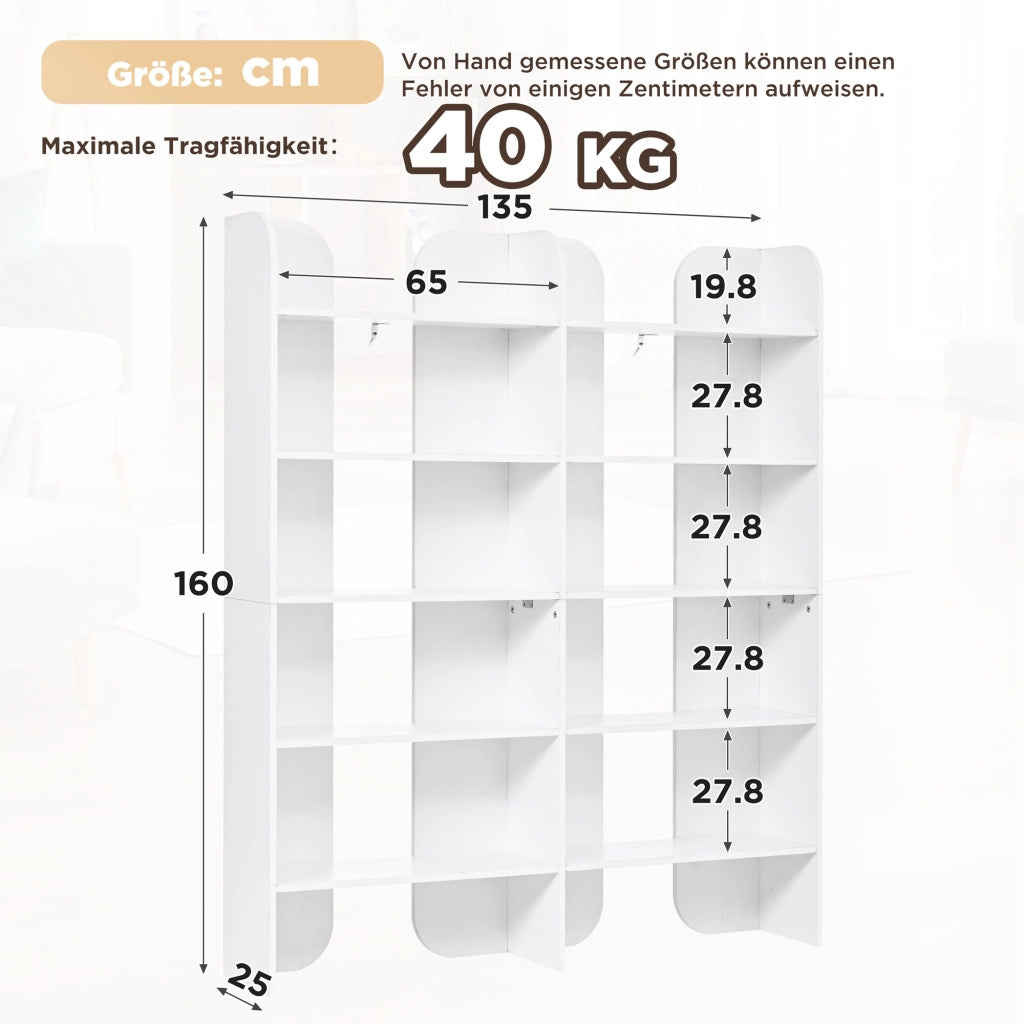 Libreria con 5 ripiani e vani centrali - per soggiorno - in truciolare - 135×25×160 cm - bianco