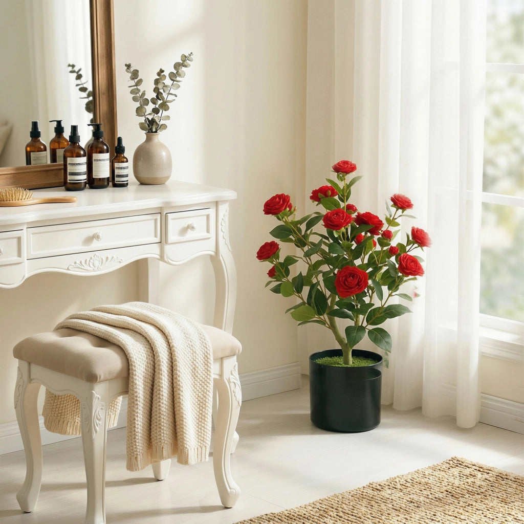 Pianta Artificiale Camelia ¨C Zephmum ¨C 65 cm Rosso con Fiori di Seta