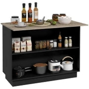 Isola per Cucina con 2 Ripiani Aperti e 2 Armadietti, in MDF, 105x60x82 cm, color Rovere e Nero