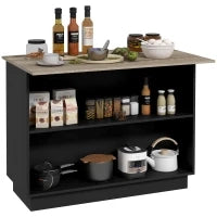 Isola per Cucina con 2 Ripiani Aperti e 2 Armadietti, in MDF, 105x60x82 cm, color Rovere e Nero