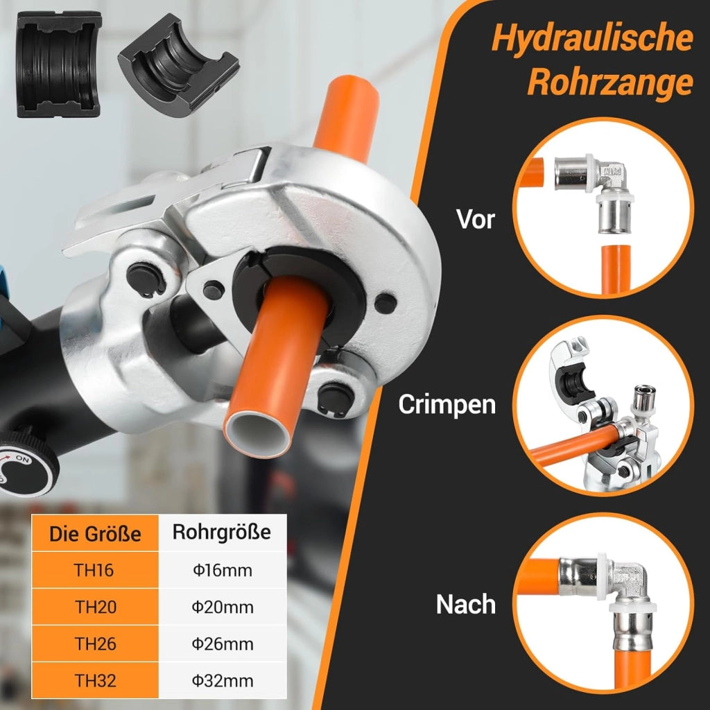 Pressatrice Multistrato,Crimpatrice Multistrato,Pinza Crimpatrice Idraulica con Testa Rotante a 360°,Tubo Composito Press pinza per tubo plastica e alluminio,Pinza per Serra Multistrato TH16-20-26-32