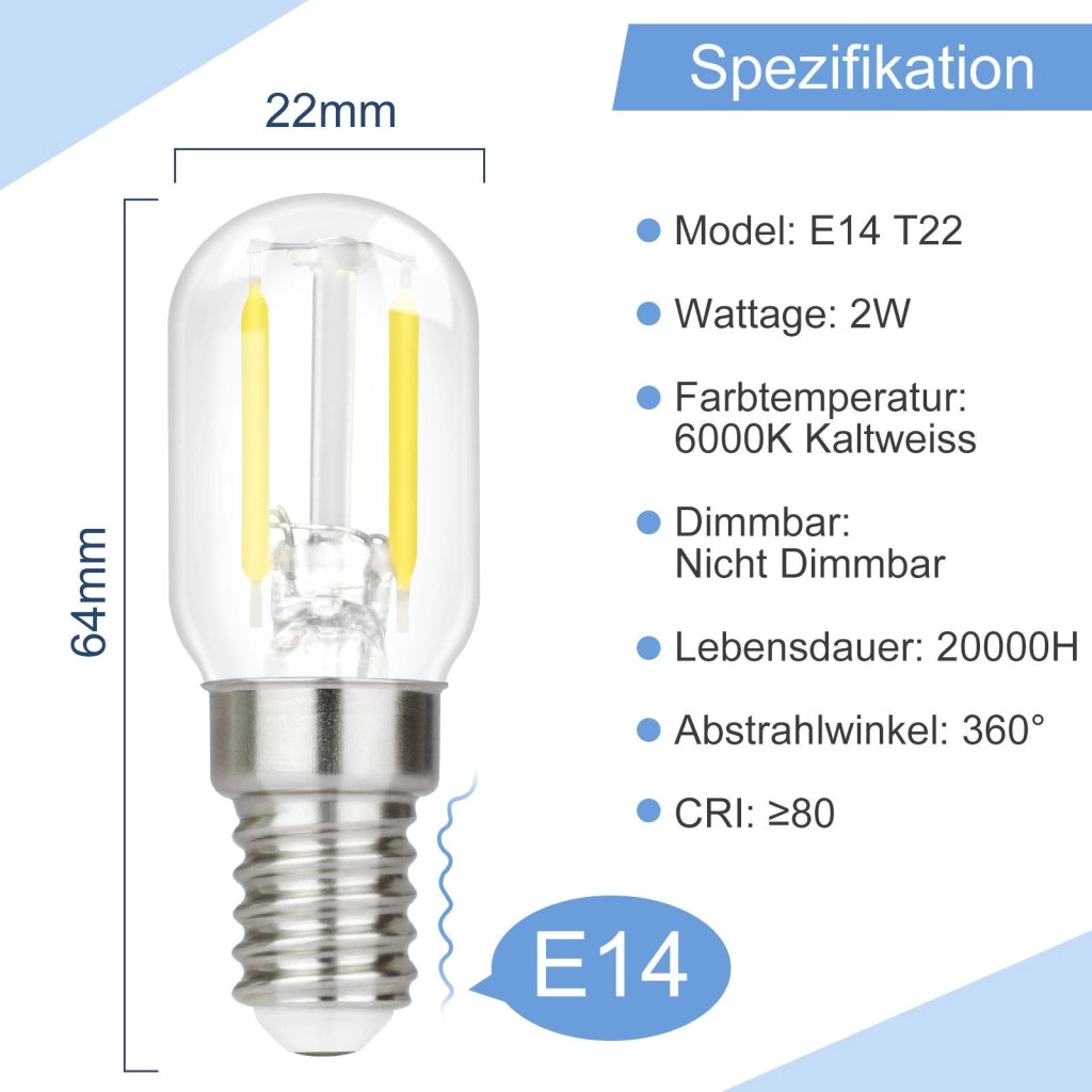 ZMH Lampadine LED Lampadine LED E14 Lampadine vintage T22 2W E14 2 pezzi bianco freddo 6000K