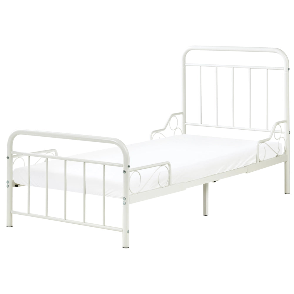Letto estensibile in ferro per bambini 90 x 130/160/200 cm con rete a doghe bianco sporco stile moderno