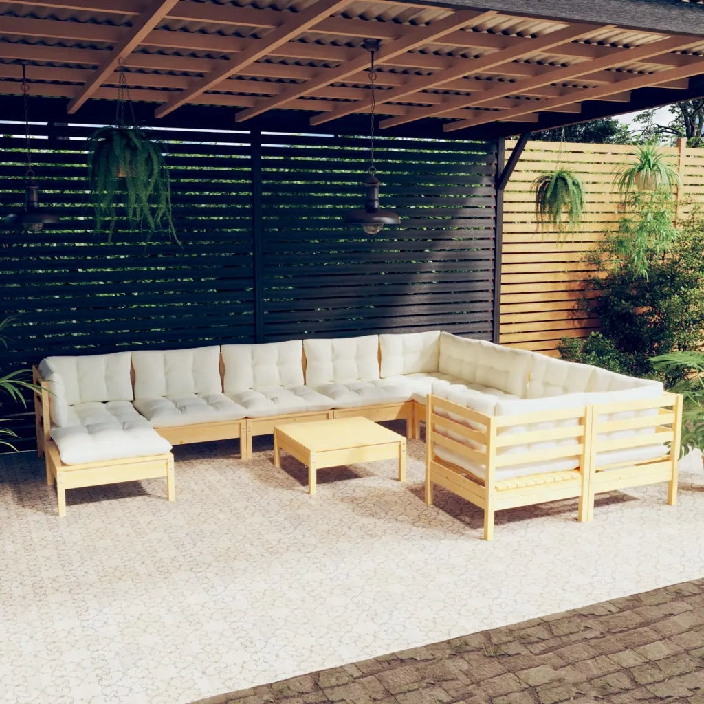 Set Divani da Giardino 11 pz con Cuscini Crema Massello di Pino 3097037