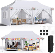 Gazebo 3x6 Pieghevole Impermeabile con 6 Pareti Laterali, Gazebo Esterno Antivento,Tenda UV 50+,12 Chiodi Rettificati e 6 PCS sacchi di sabbia, Gazebo da Giardino Festa/Campeggio/Matrimoni,Bianco