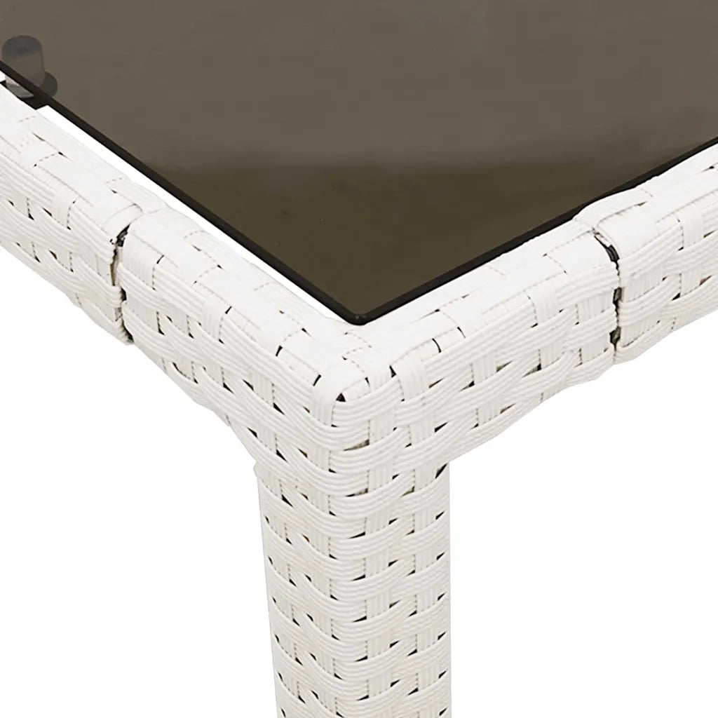 Tavolo Giardino | Tavolino da esterno con Piano Vetro Bianco 90x90x75 cm Polyrattan