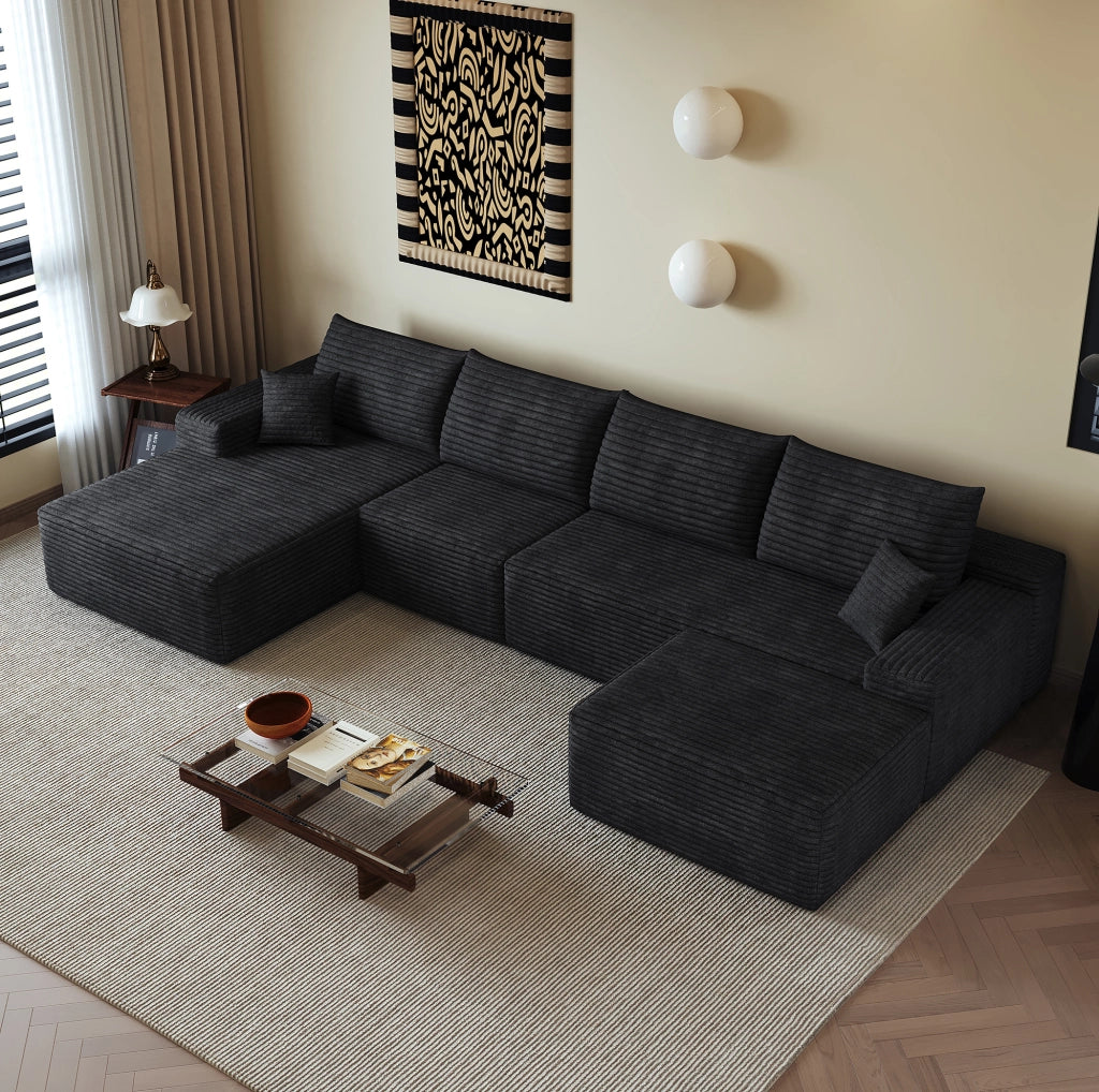 Divano modulare angolare con chaise longue 340x175x83 cm nero