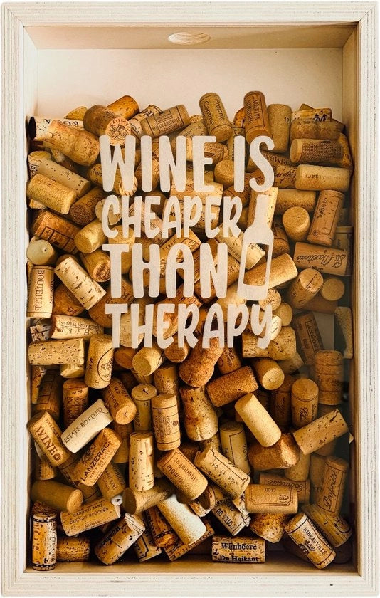 Scatola per Vino Bianca - Il Vino è Più Economico della Terapia - 50x32cm - Scatola in Gomma Artigianale | Regalo Vino | Contenitore per Vino | Cassetto per Cappuccio di Vino
