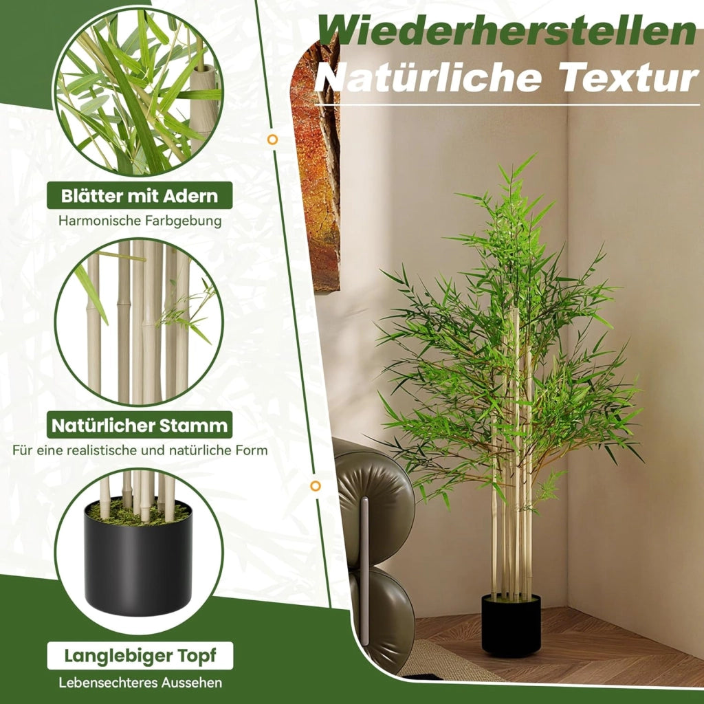 Pianta artificiale in bambù per interni, piante artificiali, come vero con vaso di fiori, piante artificiali, pianta finte, per soggiorno, camera da letto, ufficio, 150 cm di altezza