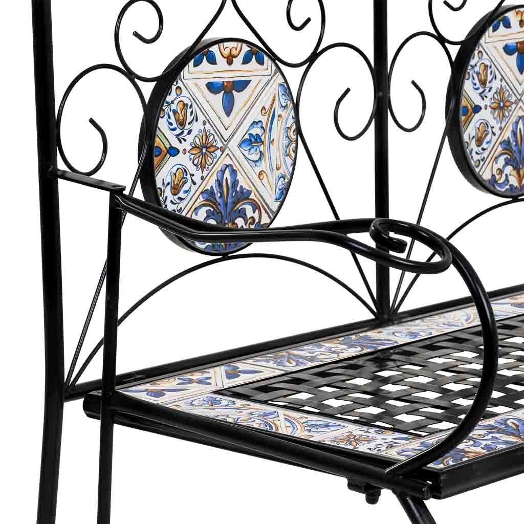 Panchina in mosaico e ferro battuto 110x50x88h cm Nero