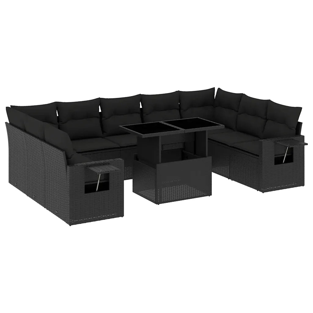 Set Divani da Giardino 10pz con Cuscini in Polyrattan Nero 3268105