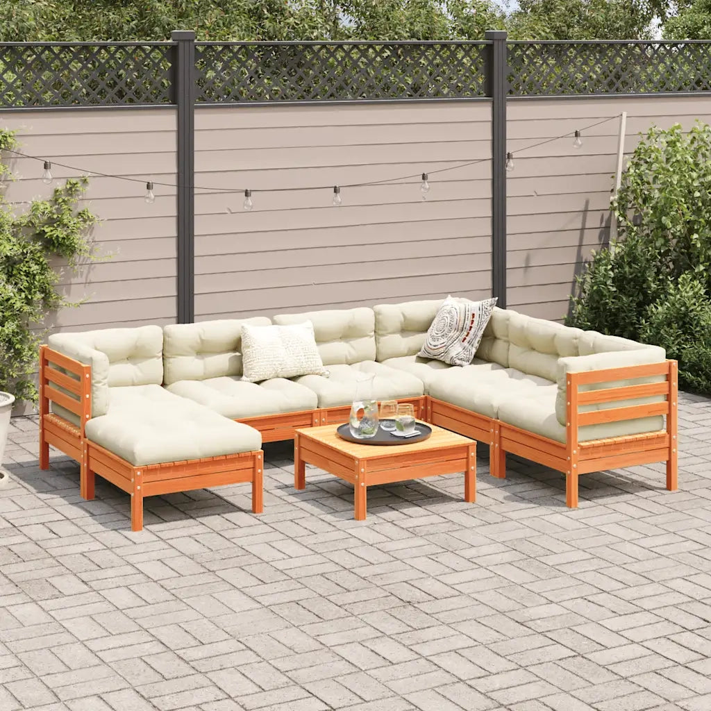 Set Divani Giardino 8 pz con Cuscini Marrone Cera Massello Pino 3299560