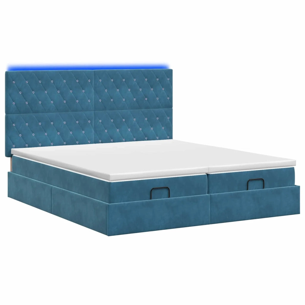 Letto Ottomano con Materasso e LED Blu scuro 180 x 200 cm 3458482