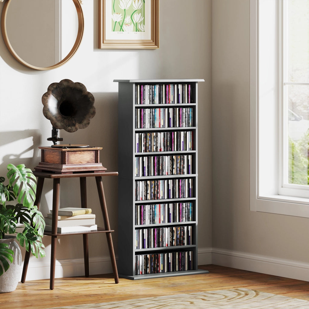Cassettiera per CD e DVD con 8 compartimenti e 6 ripiani regolabili ¨C zephmum ¨C grigio