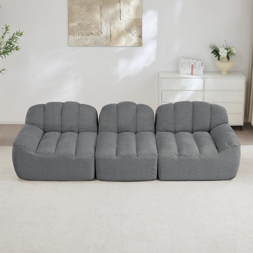 Divano modulare a 3 posti senza struttura con seduta profonda e pouf in pile granulare grigio 288 × 104 × 79 cm