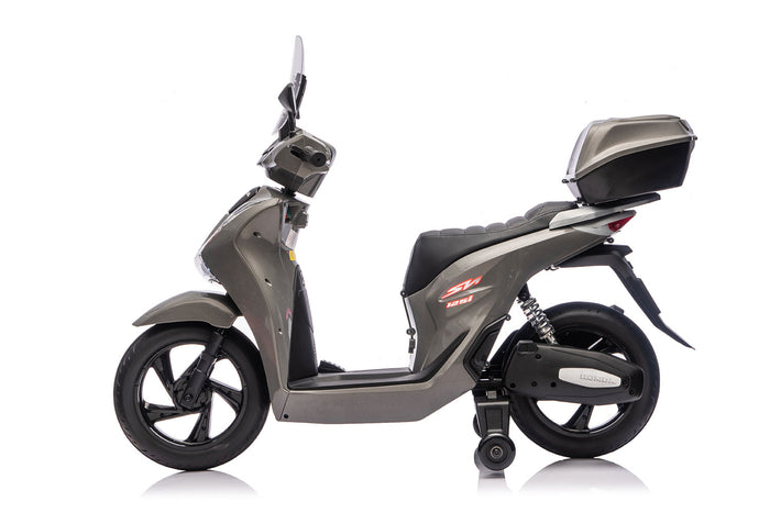Scooter Elettrico per Bambini Licenza Ufficiale Honda SH125 12V con Ruote EVA e Sedile Pelle Grigio