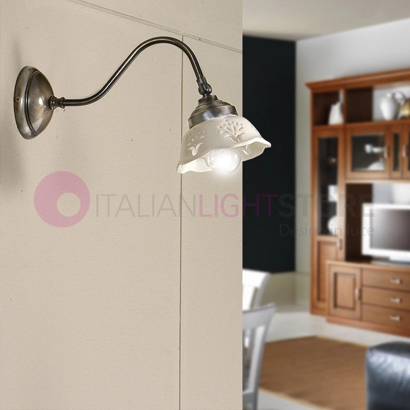 RIPARBELLA Applique a Braccio Ottone Ceramica Rustico Country
