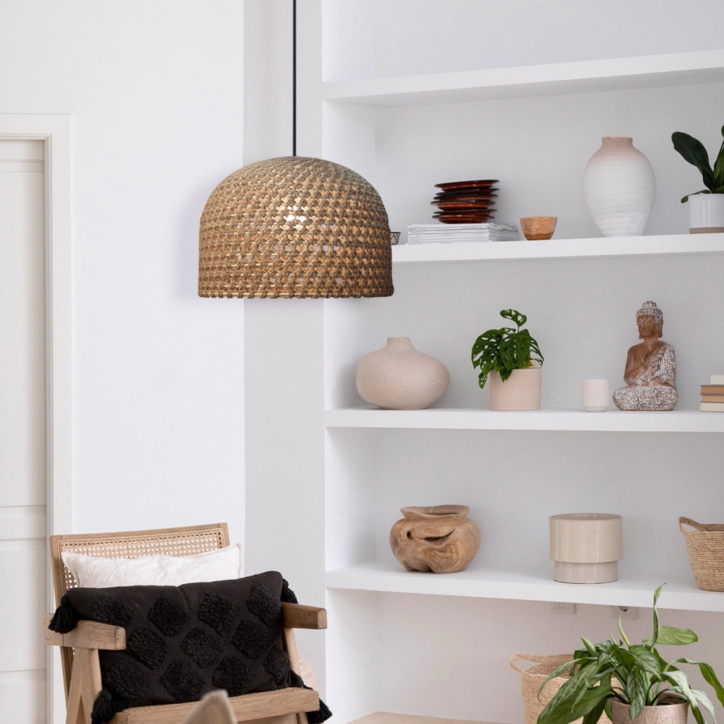 Lampada a sospensione scandinava Kanso in rattan Ø40 E27 15W