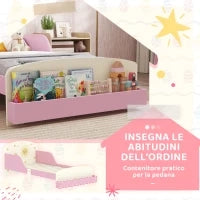 Letto per Bambini 3-8 Anni Basso in Legno con Spazio Contenitore e Sponde Laterali, 150x77x60 cm, Rosa