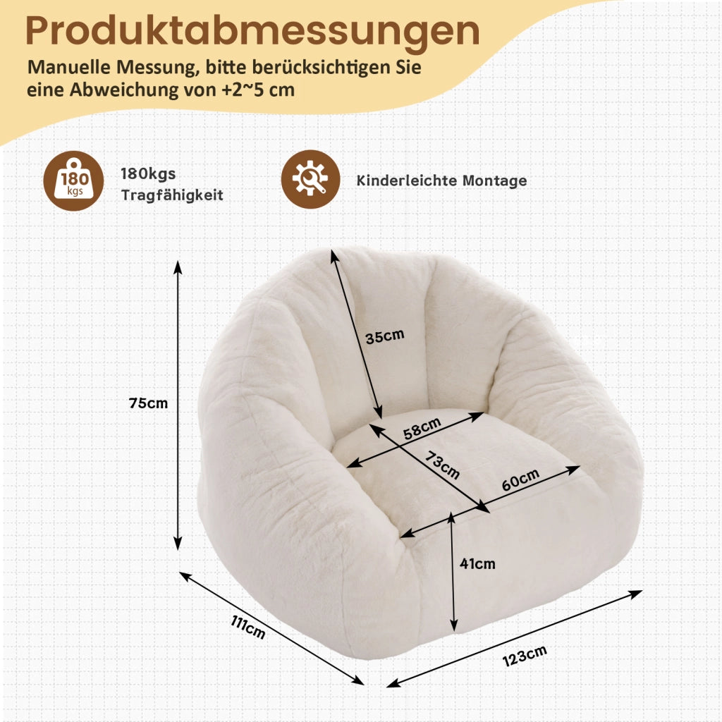Pouf per adulti con schienale ergonomico per lettura e relax in poliestere bianco
