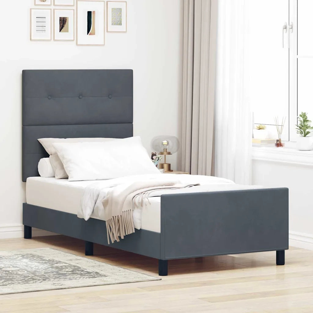 Letto a molle con testiera Grigio scuro 90 x 190 cm Velluto 3344910
