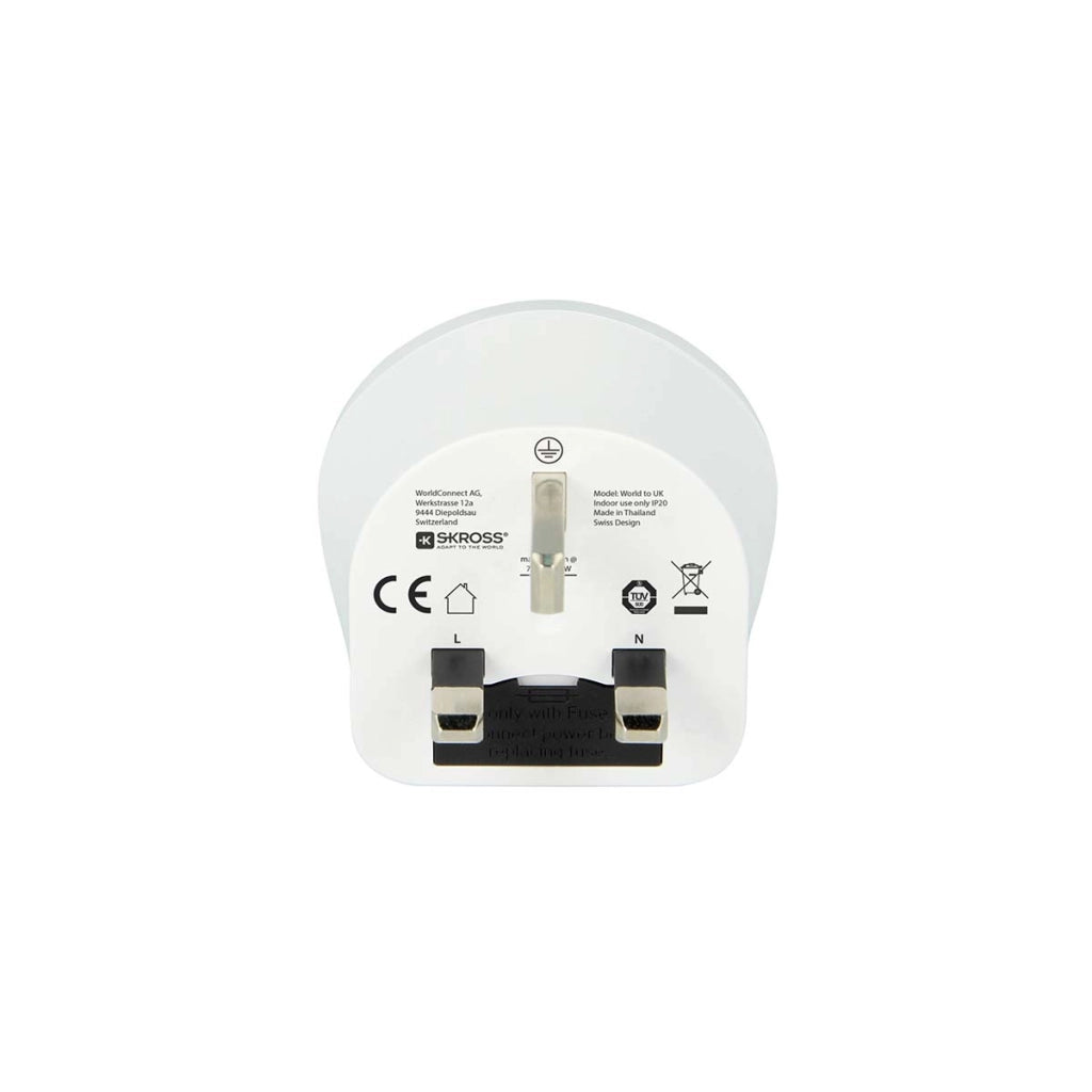 Adattatore da viaggio World Plug per il Regno Unito 12A Bianco Skross