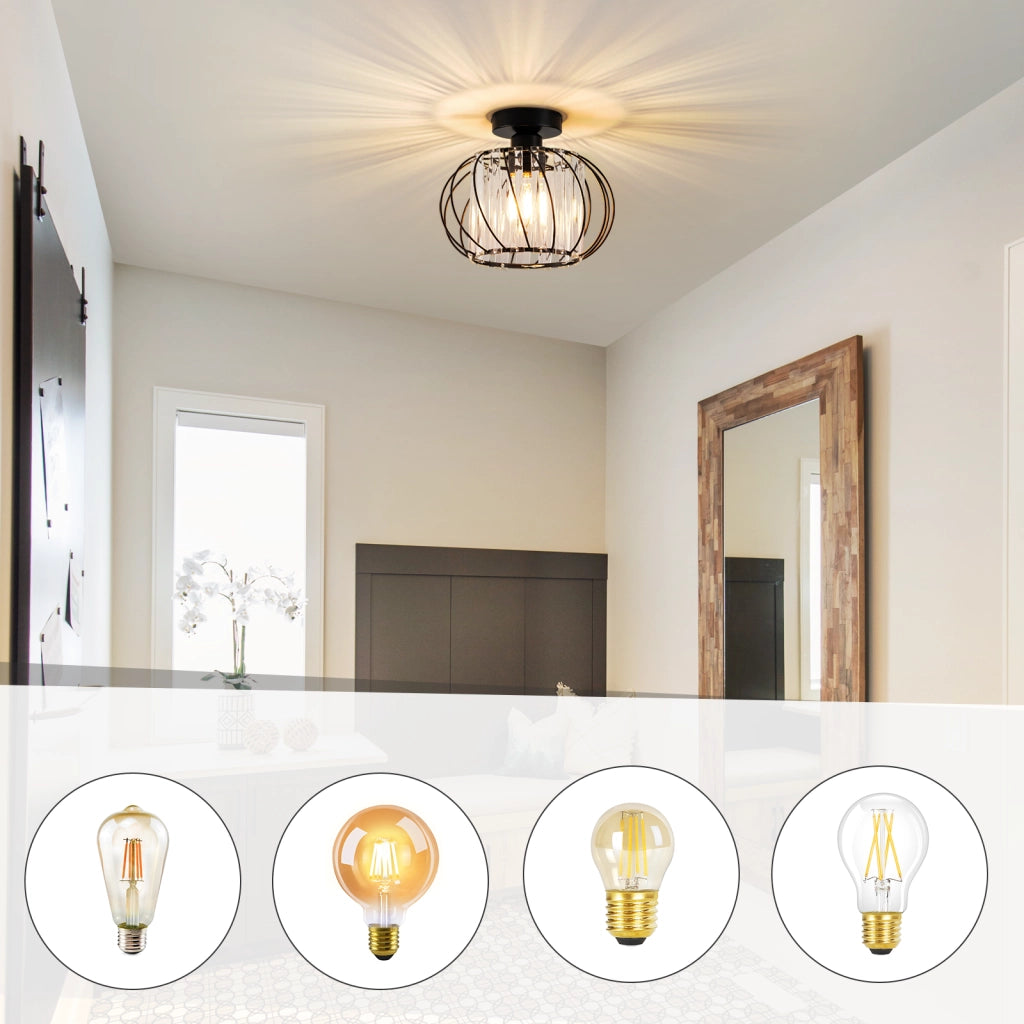 ZMH Lampada da soffitto vintage in cristallo 25 cm metallo nero E27 senza lampadina